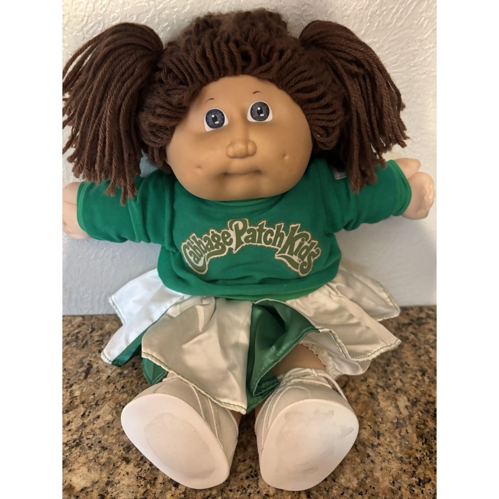 Cabbage Patch Kids Cheerleader Doll Vintage 80s Green And White Dress